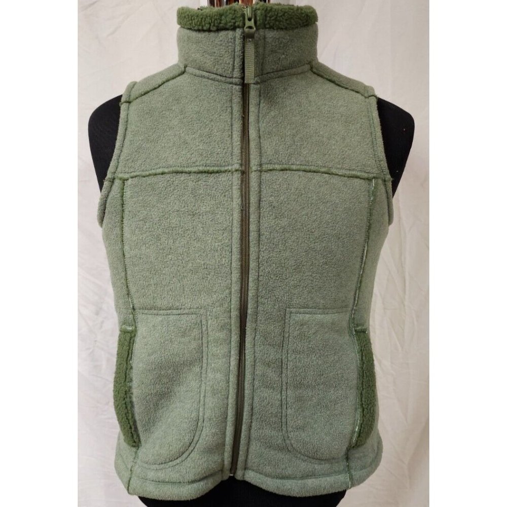 Frost Medium Green Full Zip Distressed Thick Sherpa Lined High Neck Fleece Vest